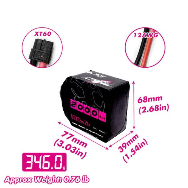 Аккумулятор для FPV CNHL Black Series LiPo 2000mAh 22.2V 6S 100C XT60 2001006BK фото